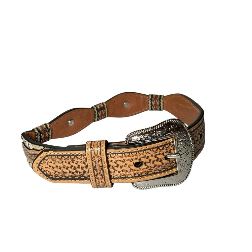 Nocona Western Leather Belt Conchos Cow Hair 18 Child Boy